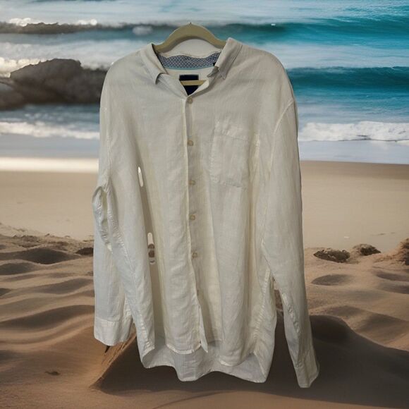 Tommy bahama White Linen Blend Button Down Shirt Long Sleeve EUC mens XL - Picture 1 of 11